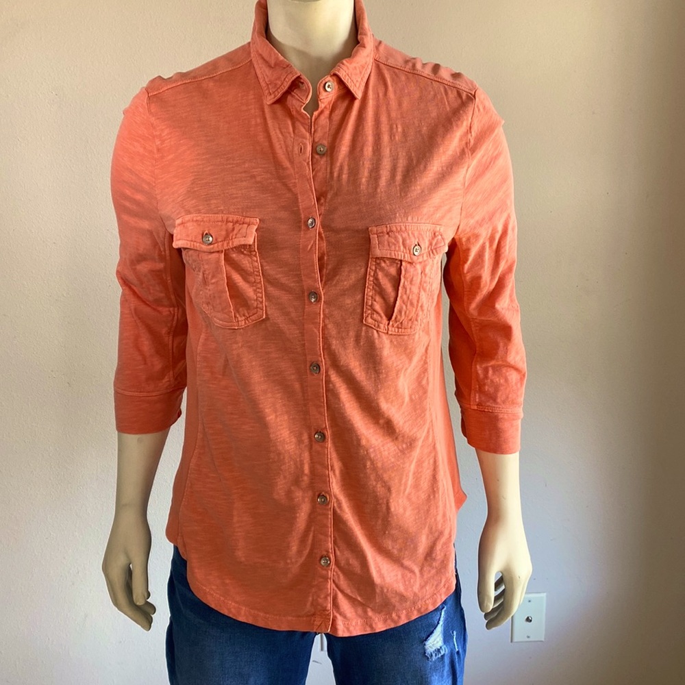 Eddie Bauer Tangerine Womens 3/4 sleeve button up, Sz Large